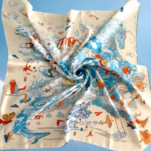 VINTAGE 100% SILK SCARF WITH STUNNING SCENES - Picture 4 of 6